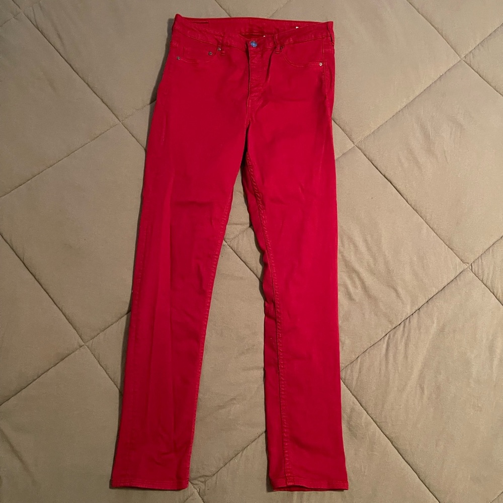 H&M Red High Waist Skinny Jeans